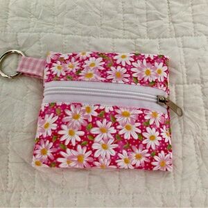 Floral Pink Coin Pouch with Keyring-Key Chain Coin Purse
